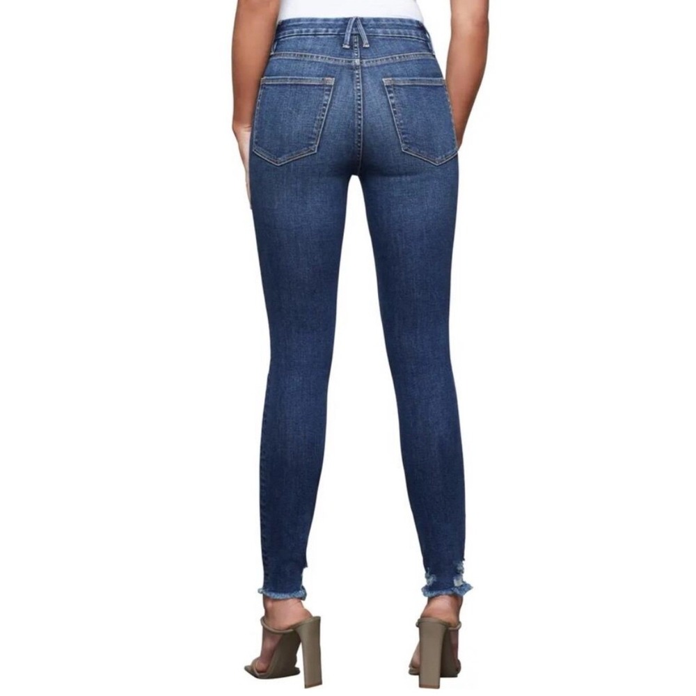 Good American Good Legs Crop Skinny Jeans Blue 20 Raw Chewed Hem - Picture 2 of 13